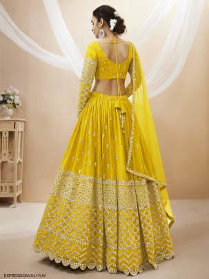 Yellow Georgette Sequence Zari Embroidered Work Lehenga Expression Vol 1 by Zeel Clothing