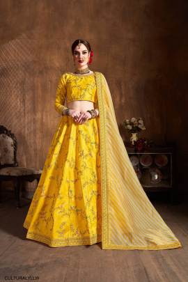 Yellow Mulberry Silk Lehenga Choli From Cultural by Zee Clothing