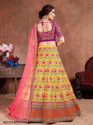 Yellow Mulberry Silk Lehenga Choli Neo Traditional Vol 1 by Zeel Clothing