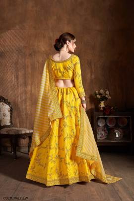 Yellow Mulberry Silk Lehenga Choli From Cultural by Zee Clothing