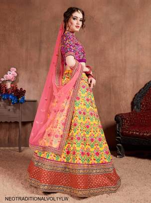 Yellow Mulberry Silk Lehenga Choli Neo Traditional Vol 1 by Zeel Clothing