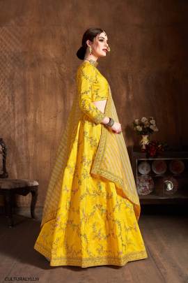 Yellow Mulberry Silk Lehenga Choli From Cultural by Zee Clothing