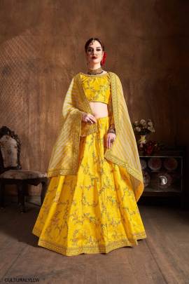 Yellow Mulberry Silk Lehenga Choli From Cultural by Zee Clothing