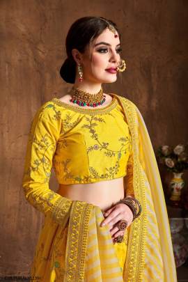 Yellow Mulberry Silk Lehenga Choli From Cultural by Zee Clothing