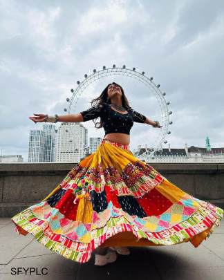 Yellow Printed Lehenga Choli In Heavy Muslin Cotton