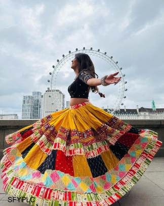 Yellow Printed Lehenga Choli In Heavy Muslin Cotton