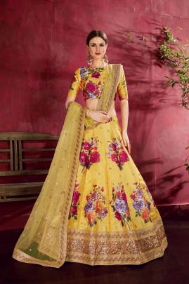 Yellow Heavy Banglori Silk Lehenga Choli From Carnations by Zeel Clothing