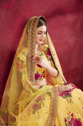 Yellow Heavy Banglori Silk Lehenga Choli From Carnations by Zeel Clothing