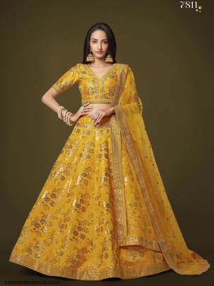 Yellow Slub Silk Lehenga Choli From The Modern Vibes Vol 2 by Zeel Clothing