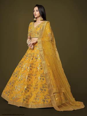 Yellow Slub Silk Lehenga Choli From The Modern Vibes Vol 2 by Zeel Clothing