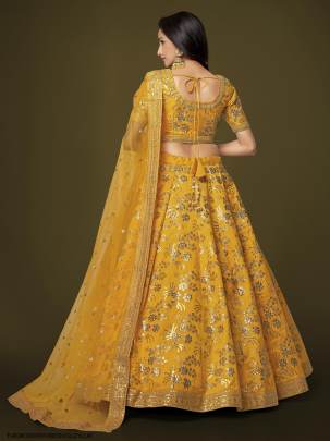 Yellow Slub Silk Lehenga Choli From The Modern Vibes Vol 2 by Zeel Clothing