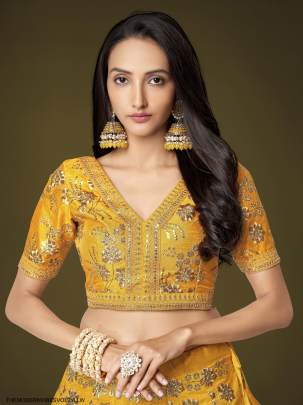 Yellow Slub Silk Lehenga Choli From The Modern Vibes Vol 2 by Zeel Clothing