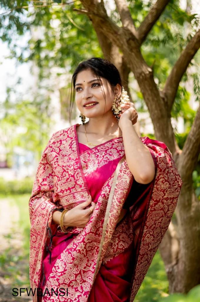 A classic kashmiri marori work maroon silk saree set (LS-10) – Anju Modi