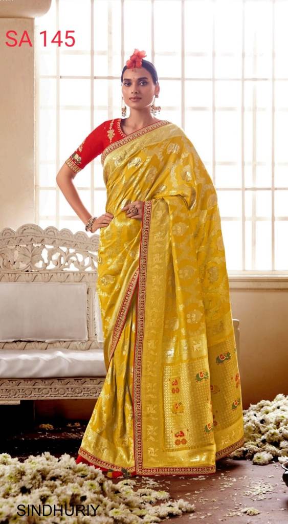 Yellow Green Patola Silk Saree With Embroidered Blouse | Kolour