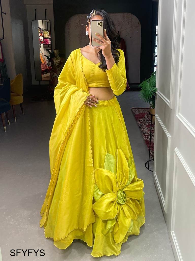 Yellow color designer lehenga choli for haldi function – Joshindia
