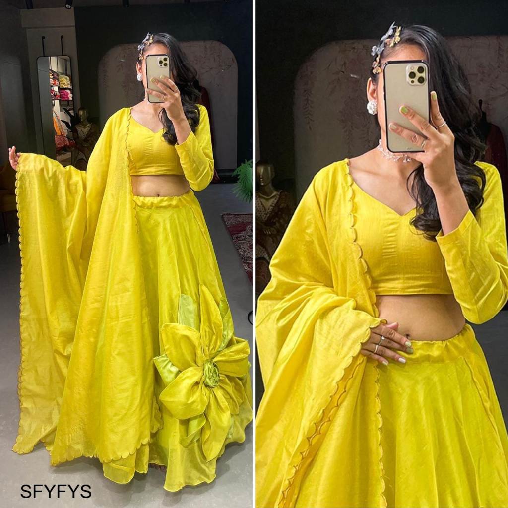 Festive Wear Yellow Crop Top Net Lehenga Choli at Rs 1695 in Ahmedabad |  ID: 2850947894048