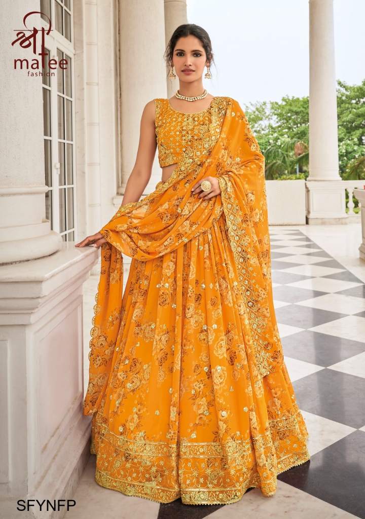 Amber Yellow Floral Printed Lehenga Set